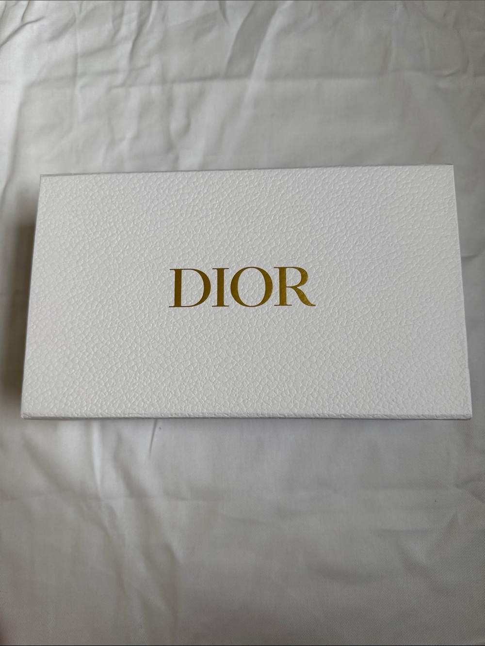 Dior White Textured Gift Box with Gold Logo and ribbon